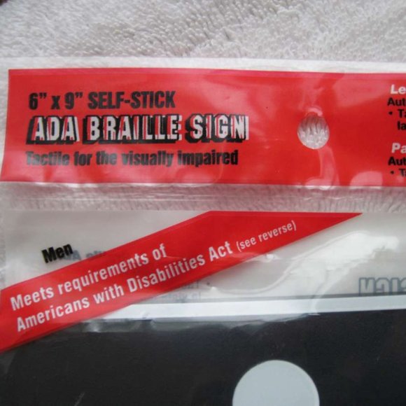 MEN & WOMEN SET 6 x 9" ADA Braille Restroom Sign Self Stick Tactile Hillman Cole - Picture 3 of 9